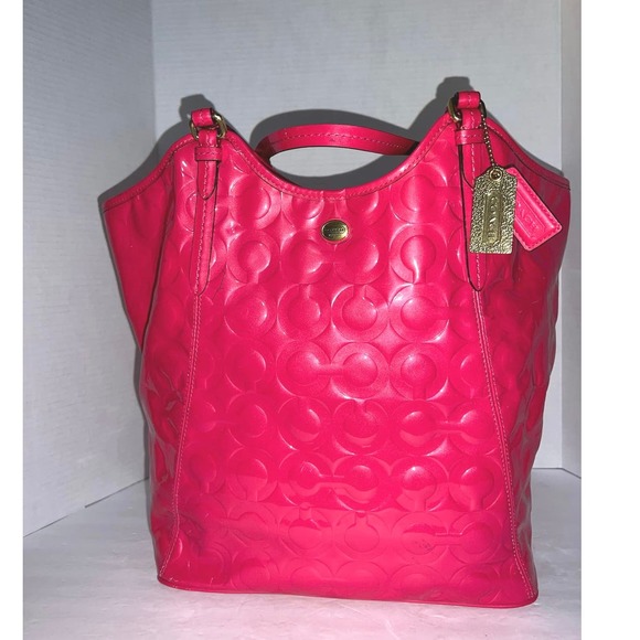 Sale !! Hot Pink Coach Peyton Embossed Leather Tote Bag - Picture 3 of 12